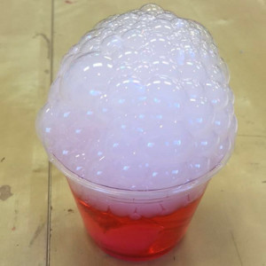 Bubbles produced by adding foaming soap to a base of dry ice and water.